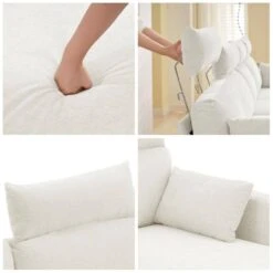 116.53 In. Square Arm Fabric U Shape Sectional Sofa With 2-Chaise Lounge And Pillow In Beige -Jearey beige jearey sofas couches xne 2 beige fa 1000