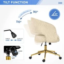 Beige Modern Swivel And Adjustable Task Chair Tufted Office Chair With Gold Base -Jearey beige jearey task chairs e31bgy hd ye 1f 1000