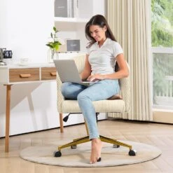 Beige Modern Swivel And Adjustable Task Chair Tufted Office Chair With Gold Base -Jearey beige jearey task chairs e31bgy hd ye 31 1000