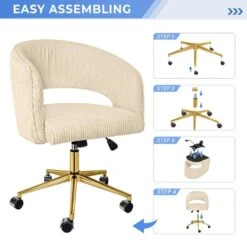 Beige Modern Swivel And Adjustable Task Chair Tufted Office Chair With Gold Base -Jearey beige jearey task chairs e31bgy hd ye 44 1000