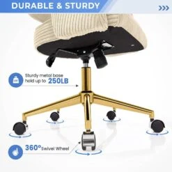 Beige Modern Swivel And Adjustable Task Chair Tufted Office Chair With Gold Base -Jearey beige jearey task chairs e31bgy hd ye 4f 1000