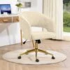 Beige Modern Swivel And Adjustable Task Chair Tufted Office Chair With Gold Base