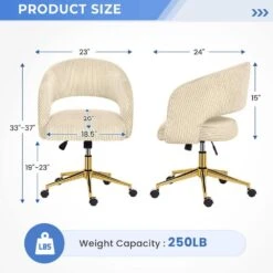 Beige Modern Swivel And Adjustable Task Chair Tufted Office Chair With Gold Base -Jearey beige jearey task chairs e31bgy hd ye c3 1000