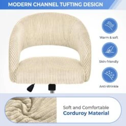 Beige Modern Swivel And Adjustable Task Chair Tufted Office Chair With Gold Base -Jearey beige jearey task chairs e31bgy hd ye fa 1000