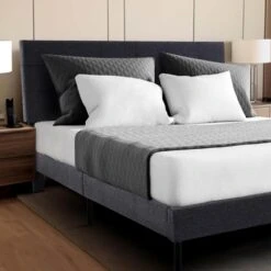 Alex Black And Grey Queen Upholstered Platform Bed Frame With Headboard