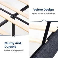 Alex Black And Grey Twin Upholstered Platform Bed Frame With Headboard -Jearey black and grey jearey platform beds e111cj twin black and grey 1f 1000