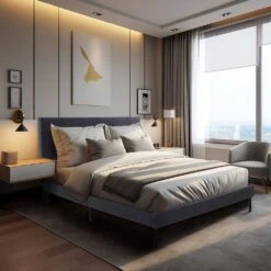 Alex Black And Grey Twin Upholstered Platform Bed Frame With Headboard -Jearey black and grey jearey platform beds e111cj twin black and grey 31 1000