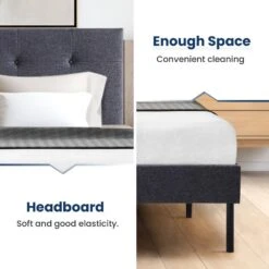 Alex Black And Grey Twin Upholstered Platform Bed Frame With Headboard -Jearey black and grey jearey platform beds e111cj twin black and grey 4f 1000