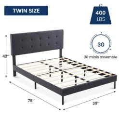 Alex Black And Grey Twin Upholstered Platform Bed Frame With Headboard -Jearey black and grey jearey platform beds e111cj twin black and grey 66 1000