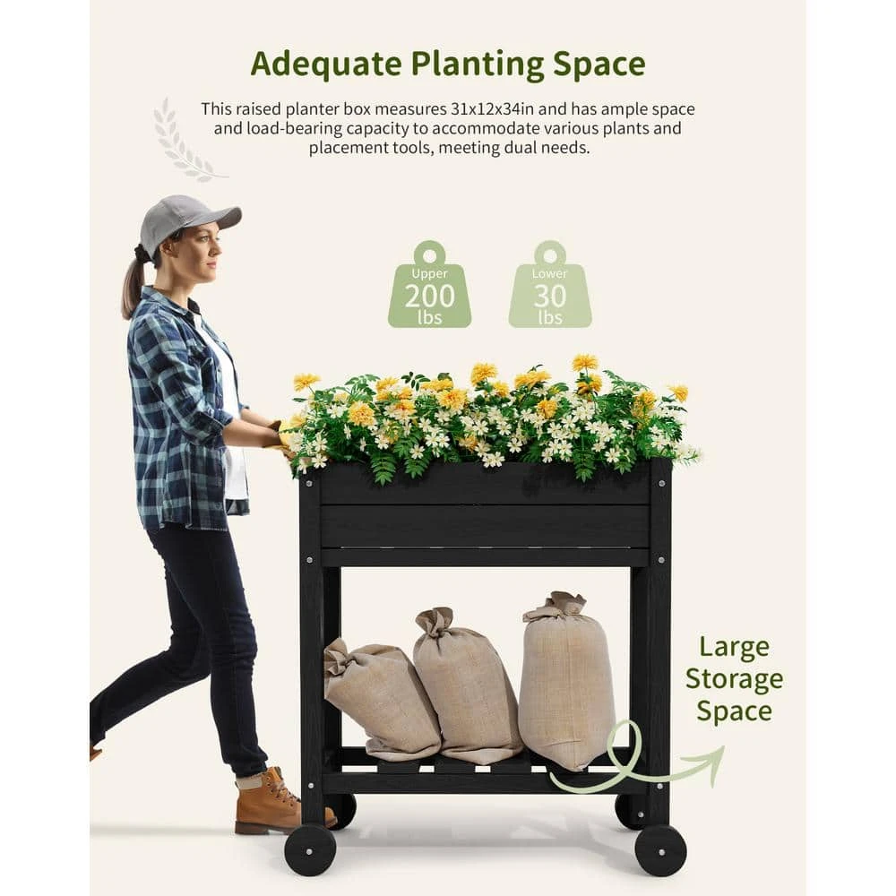 HDPE 28.3 In. X 10 In. X 9.5 In. Outdoor Plastic Raised Garden Bed In Black 5 HDPE 28.3 In. X 10 In. X 9.5 In. Outdoor Plastic Raised Garden Bed In Black - Image 5