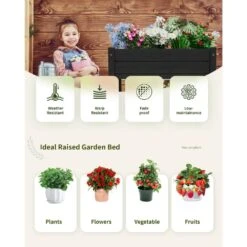 HDPE 28.3 In. X 10 In. X 9.5 In. Outdoor Plastic Raised Garden Bed In Black 11 HDPE 28.3 In. X 10 In. X 9.5 In. Outdoor Plastic Raised Garden Bed In Black -Jearey black elevated garden beds pehj hd bk 4f 1000