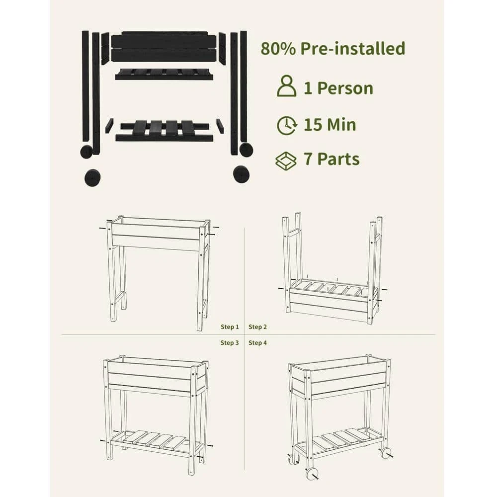 HDPE 28.3 In. X 10 In. X 9.5 In. Outdoor Plastic Raised Garden Bed In Black 7 HDPE 28.3 In. X 10 In. X 9.5 In. Outdoor Plastic Raised Garden Bed In Black - Image 7