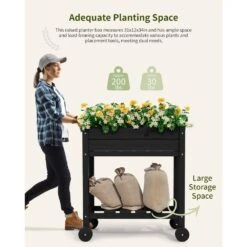 HDPE Outdoor Raised Garden Bed With Wheels In Black -Jearey black elevated garden beds tld3jt b b 1f 1000