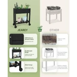 HDPE Outdoor Raised Garden Bed With Wheels In Black -Jearey black elevated garden beds tld3jt b b c3 1000