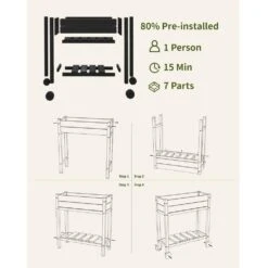 HDPE Outdoor Raised Garden Bed With Wheels In Black -Jearey black elevated garden beds tld3jt b b fa 1000