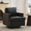Black PU Leather 360° Swivel Nailhead Trim Button-tufted Accent Arm Chair With Cushion
