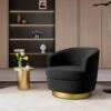 Nancy Modern 360° Swivel Black Non-falling Velvet Fabric Barrel Accent Armchair For Bedroom Or Living Room
