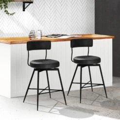 Peel PU 27 In. Swivel Black Metal High Bar Stool (Set Of 2)