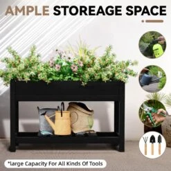 45 In. X 18 In. X 29 In. Outdoor Plastic Raised Garden Bed In Black, Elevated Planter For Herbs, Vegetables And Flowers -Jearey black jearey elevated garden beds tphj black 1f 1000