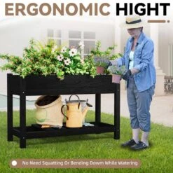 45 In. X 18 In. X 29 In. Outdoor Plastic Raised Garden Bed In Black, Elevated Planter For Herbs, Vegetables And Flowers -Jearey black jearey elevated garden beds tphj black fa 1000