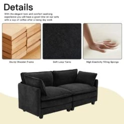 Modern 76.77 In. Black Looped Velvet Loveseat With Two Pillows For Living 12 Modern 76.77 In. Black Looped Velvet Loveseat With Two Pillows For Living -Jearey black jearey loveseats xes 5 grey 1f 1000