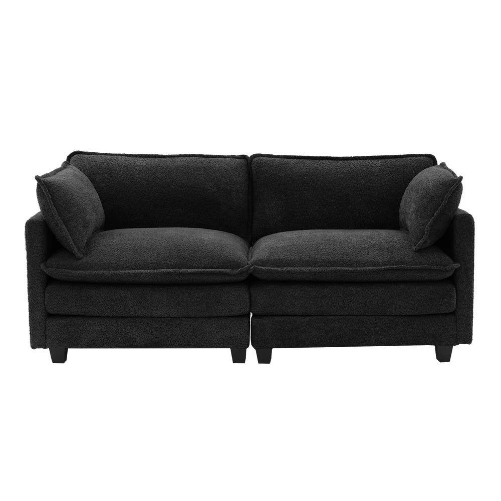 Modern 76.77 In. Black Looped Velvet Loveseat With Two Pillows For Living 8 Modern 76.77 In. Black Looped Velvet Loveseat With Two Pillows For Living - Image 8