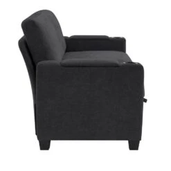 Modern 64.6 In Black Chenille Storage Loveseat With Cup Holder And Ottoman For Living -Jearey black jearey loveseats xnecw 2 black 1f 1000