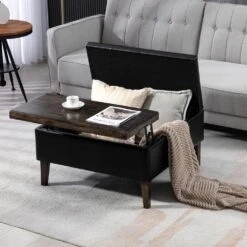 Black Faux Leather And Solid Wood Duplex Tufted Upholstered Lift-Top Ottoman Bench With Large Square Storage -Jearey black jearey ottomans e91gjd hd bk 31 1000