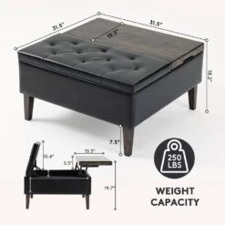 Black Faux Leather And Solid Wood Duplex Tufted Upholstered Lift-Top Ottoman Bench With Large Square Storage -Jearey black jearey ottomans e91gjd hd bk 66 1000