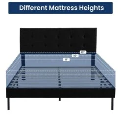 Alex Black Queen Upholstered Platform Bed Frame With Headboard -Jearey black jearey platform beds 10ft dcs 1f 1000