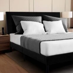 Alex Black Queen Upholstered Platform Bed Frame With Headboard