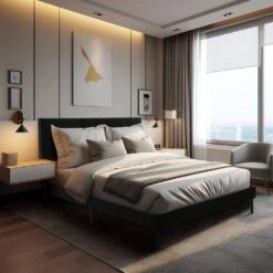 Alex Black Full Upholstered Platform Bed Frame With Headboard -Jearey black jearey platform beds e111cj full black 31 1000