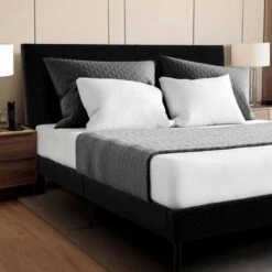 Alex Black Full Upholstered Platform Bed Frame With Headboard