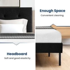 Alex Black Twin Upholstered Platform Bed Frame With Headboard -Jearey black jearey platform beds e111cj twin black 4f 1000