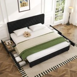 Black King Linen Upholstered Storage Platform Bed Frame With Headboard -Jearey black jearey platform beds e11xxy 2 ye 31 1000