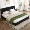 Black King Linen Upholstered Storage Platform Bed Frame With Headboard
