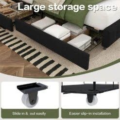 Black King Linen Upholstered Storage Platform Bed Frame With Headboard -Jearey black jearey platform beds e11xxy 2 ye c3 1000