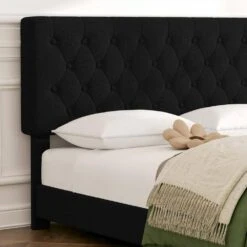 Black Full Linen Upholstered Storage Platform Bed Frame With Headboard -Jearey black jearey platform beds slssfy navy 1f 1000