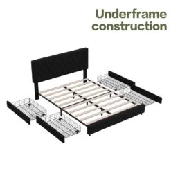 Black Full Linen Upholstered Storage Platform Bed Frame With Headboard -Jearey black jearey platform beds slssfy navy 4f 1000