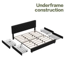 Black Queen Linen Upholstered Storage Platform Bed Frame With Headboard -Jearey black jearey platform beds ty hd khaki 4f 1000