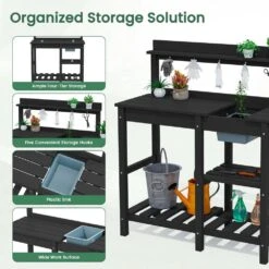 40.94 In. W X 47.24 In. H Black HDPE Weather-Resistant Garden Potting Bench Table With Storage Shelf -Jearey black jearey potting benches and tables yygzt bk 1f 1000