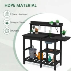 40.94 In. W X 47.24 In. H Black HDPE Weather-Resistant Garden Potting Bench Table With Storage Shelf -Jearey black jearey potting benches and tables yygzt bk 4f 1000
