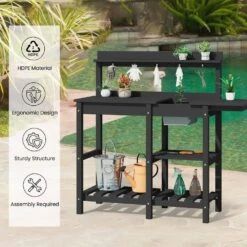 40.94 In. W X 47.24 In. H Black HDPE Weather-Resistant Garden Potting Bench Table With Storage Shelf -Jearey black jearey potting benches and tables yygzt bk fa 1000