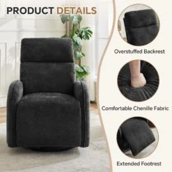 Chenille Black 3-Position Swivel Power Nursery Recliner With USB And Induction Light Strip For Living Room (Set Of 2) -Jearey black jearey recliners rc sw black 1f 1000