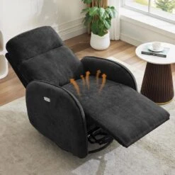 Chenille Black 3-Position Swivel Power Nursery Recliner With USB And Induction Light Strip For Living Room (Set Of 2) -Jearey black jearey recliners rc sw black 4f 1000