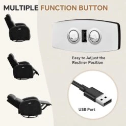 Chenille Black 3-Position Swivel Power Nursery Recliner With USB And Induction Light Strip For Living Room (Set Of 2) -Jearey black jearey recliners rc sw black 76 1000