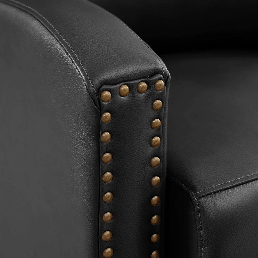 Classic Vintage Cigar Black Hand Push Leather Recliner With Nailhead Trim 5 Classic Vintage Cigar Black Hand Push Leather Recliner With Nailhead Trim - Image 5