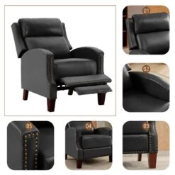 Classic Vintage Cigar Black Hand Push Leather Recliner With Nailhead Trim 12 Classic Vintage Cigar Black Hand Push Leather Recliner With Nailhead Trim -Jearey black jearey recliners rc ts black 4f 1000