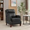 Classic Vintage Cigar Black Hand Push Leather Recliner With Nailhead Trim