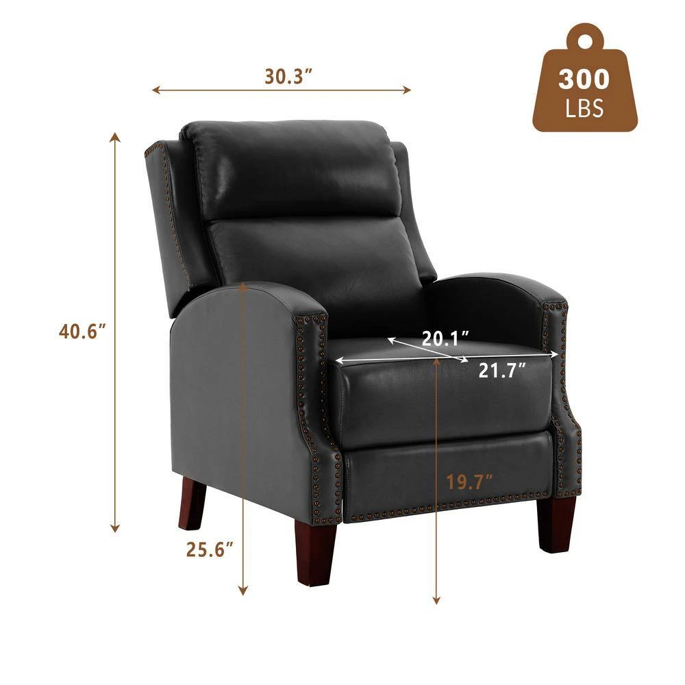 Classic Vintage Cigar Black Hand Push Leather Recliner With Nailhead Trim 2 Classic Vintage Cigar Black Hand Push Leather Recliner With Nailhead Trim - Image 2